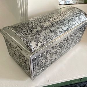 Silver Cityscape German E Otto Schmidt Cookie Tin